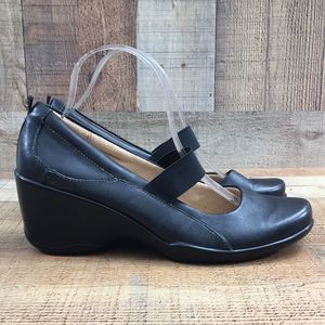 Naturalizer Gray Black Leather League Mary Jane Pumps Womens 10M Wedge Shoes
